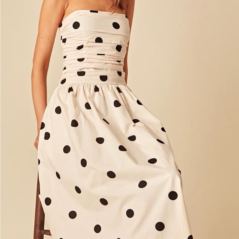 Nobody’s Child White Polka Dot Bandeau Felicity Midi Dress size US 12 / UK 16